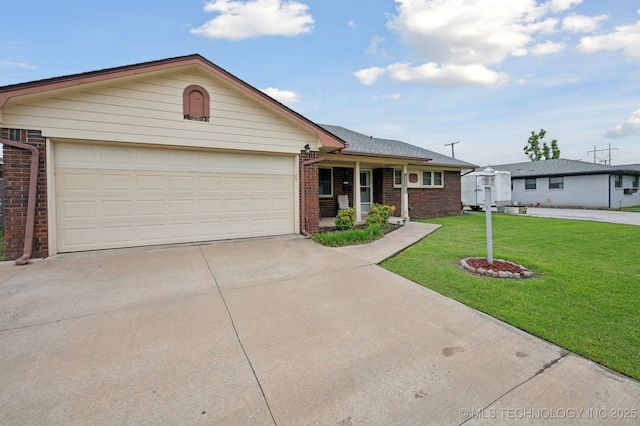 3823 S 88th E Pl, Tulsa, OK 74145 - single story home with brick siding, concrete driveway, a front lawn, and an attached garage