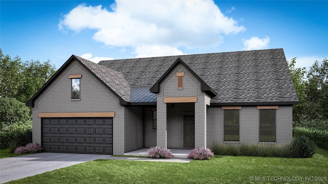 12005 E 106th Pl N, Owasso, OK 74055 - view of front facade featuring driveway, brick siding, a front lawn, and a shingled roof