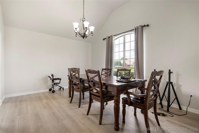 1105 N Joshua Ave, Broken Arrow, OK 74012 - dining area featuring light wood-style floors, lofted ceiling, a chandelier, and baseboards