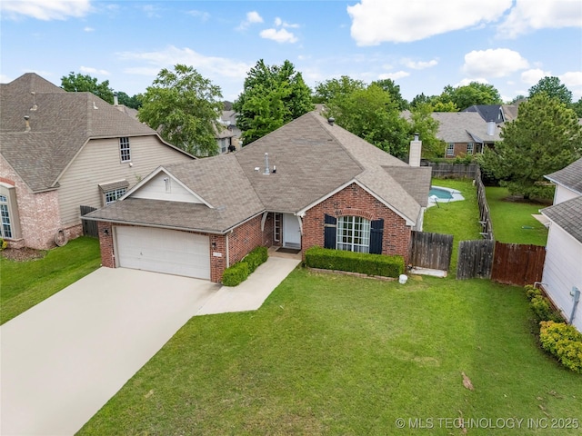 1105 N Joshua Ave, Broken Arrow, OK 74012 - traditional-style house featuring brick siding, a garage, driveway, a chimney, and a shingled roof