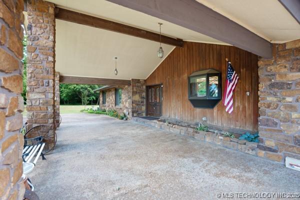 1485 Old Ketchum Rd, Langley, OK 74350 - view of exterior entry featuring stone siding