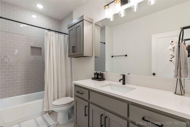 10215 E 121st Pl S, Bixby, OK 74008 - bathroom with vanity, toilet, shower / bath combination with curtain, and tile patterned flooring