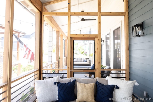 67 Lower Green Way Unit B, Carlton Landing, OK 74432 - sunroom featuring lofted ceiling and a ceiling fan
