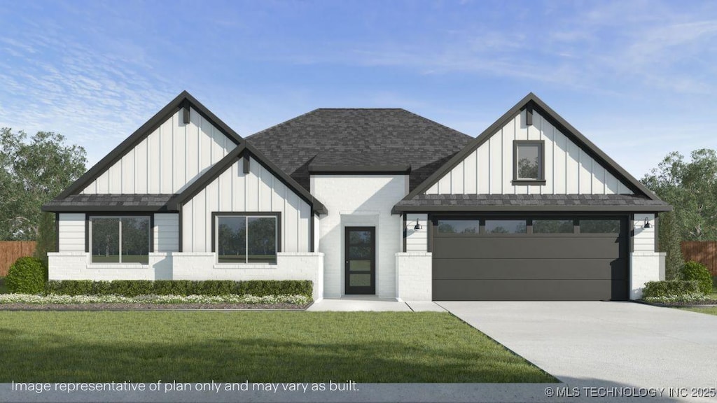 15485 S 34th E Ave, Bixby, OK 74008 - modern farmhouse featuring board and batten siding, driveway, roof with shingles, and a front yard