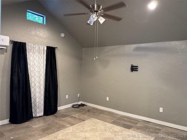 914 3rd Ave NE, Ardmore, OK 73401 - spare room featuring vaulted ceiling, ceiling fan, baseboards, and a smoke detector