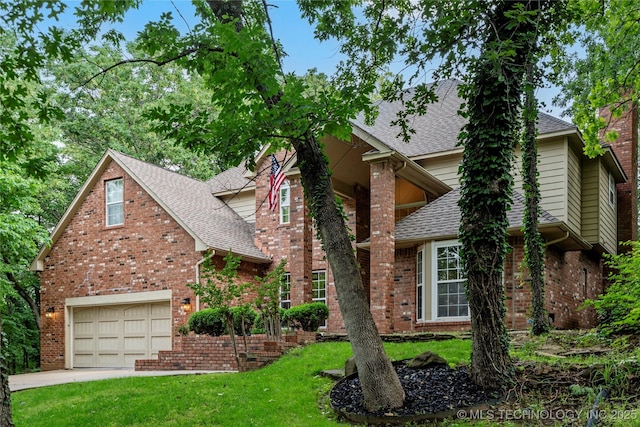 11937 S 18th St, Jenks, OK 74037 - traditional-style home featuring brick siding, a shingled roof, a garage, a front yard, and concrete driveway