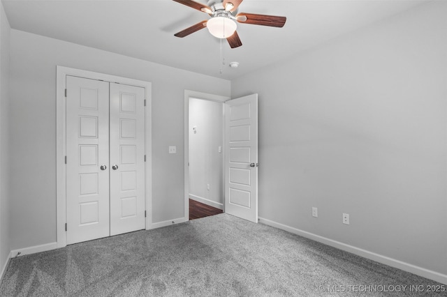 21893 S Arlene Dr, Claremore, OK 74019 - unfurnished bedroom featuring carpet flooring, baseboards, a closet, and ceiling fan
