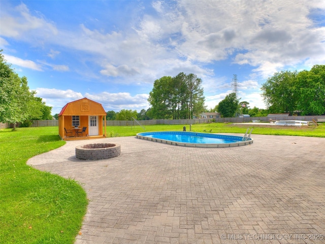 23814 E 91st St S, Broken Arrow, OK 74014 - view of swimming pool with a fire pit and a patio area