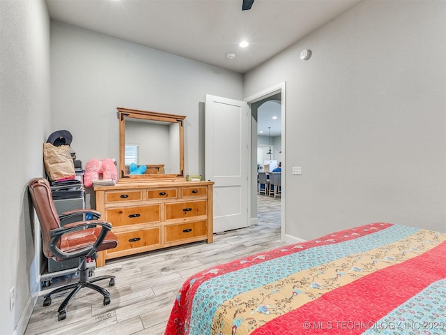 23814 E 91st St S, Broken Arrow, OK 74014 - bedroom featuring light wood-style floors, baseboards, recessed lighting, and ceiling fan