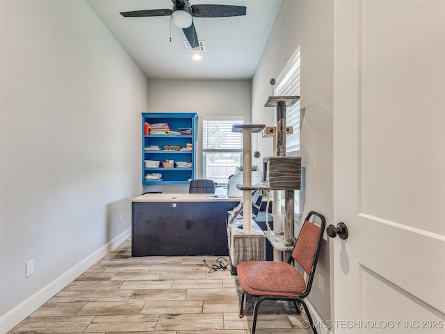 23814 E 91st St S, Broken Arrow, OK 74014 - office featuring a ceiling fan, wood finished floors, and baseboards