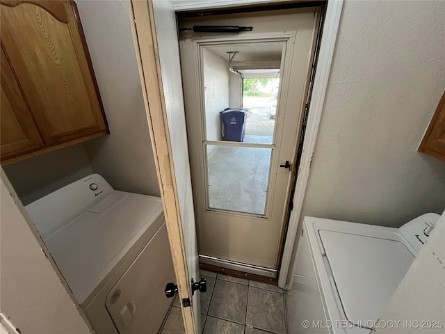 1700 S Cypress Ave, Broken Arrow, OK 74012 - laundry area featuring washing machine and clothes dryer, cabinet space, and tile patterned floors