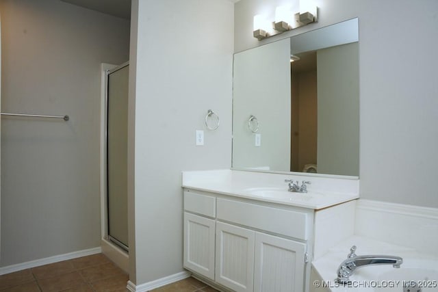 15310 E 89th Pl, Owasso, OK 74055 - bathroom with a shower stall, vanity, a garden tub, and tile patterned flooring