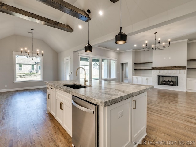 4010 W Baton Rouge St, Broken Arrow, OK 74011 - kitchen with dishwasher, a chandelier, a sink, plenty of natural light, and lofted ceiling