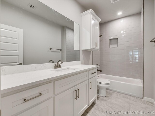 4010 W Baton Rouge St, Broken Arrow, OK 74011 - bathroom with toilet, vanity, shower / washtub combination, and recessed lighting
