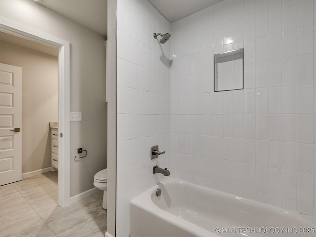 4010 W Baton Rouge St, Broken Arrow, OK 74011 - bathroom featuring toilet,  shower combination, vanity, and baseboards