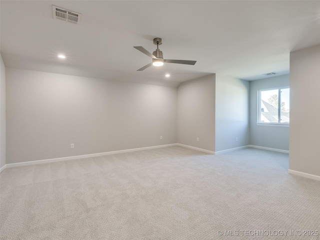 4010 W Baton Rouge St, Broken Arrow, OK 74011 - empty room with baseboards, a ceiling fan, light carpet, and recessed lighting