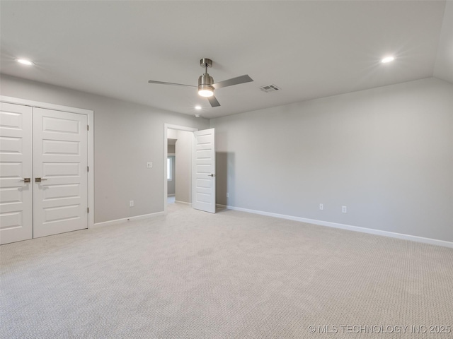 4010 W Baton Rouge St, Broken Arrow, OK 74011 - unfurnished bedroom featuring recessed lighting, light carpet, baseboards, a closet, and a ceiling fan