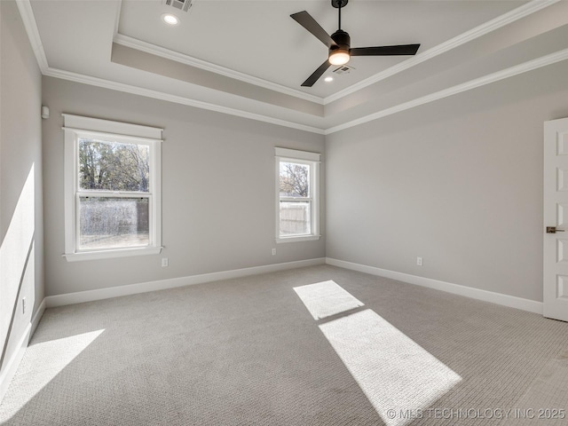 4011 W Baton Rouge St, Broken Arrow, OK 74011 - spare room with a tray ceiling, ornamental molding, light carpet, and baseboards
