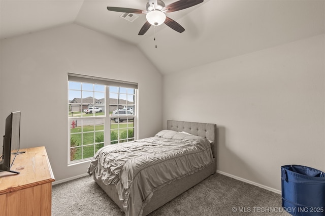 13010 E 122nd Pl, Collinsville, OK 74021 - carpeted bedroom with lofted ceiling, baseboards, and ceiling fan