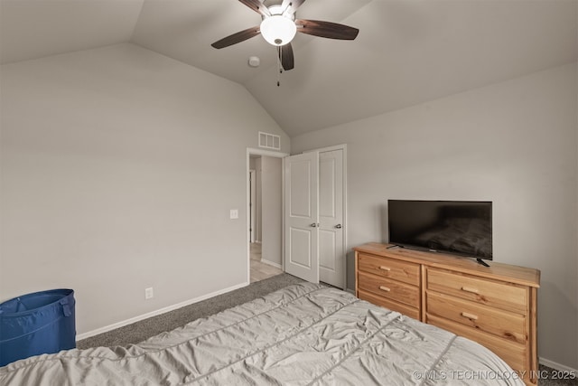 13010 E 122nd Pl, Collinsville, OK 74021 - bedroom featuring vaulted ceiling, baseboards, carpet, and ceiling fan
