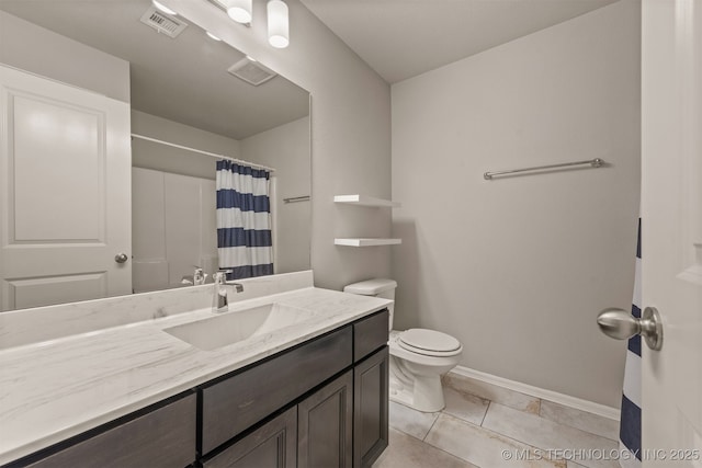 13010 E 122nd Pl, Collinsville, OK 74021 - full bathroom featuring vanity, toilet, baseboards, a shower with shower curtain, and tile patterned floors
