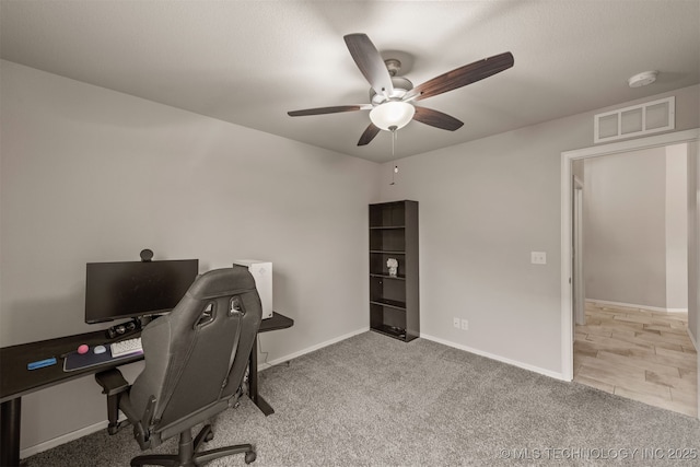 13010 E 122nd Pl, Collinsville, OK 74021 - office featuring ceiling fan, baseboards, and carpet