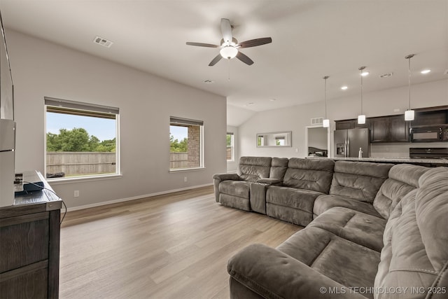 13010 E 122nd Pl, Collinsville, OK 74021 - living area featuring a ceiling fan, recessed lighting, light wood-style flooring, healthy amount of natural light, and baseboards