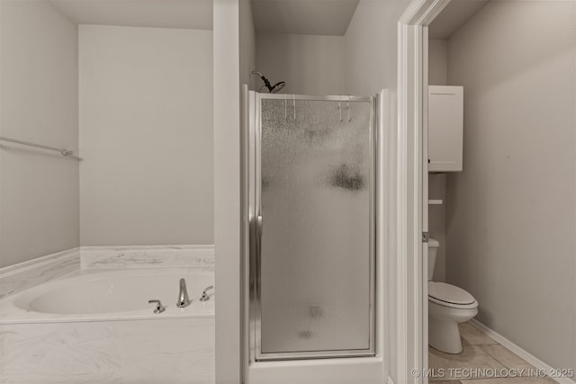 13010 E 122nd Pl, Collinsville, OK 74021 - full bathroom with a shower stall, toilet, a garden tub, and tile patterned flooring