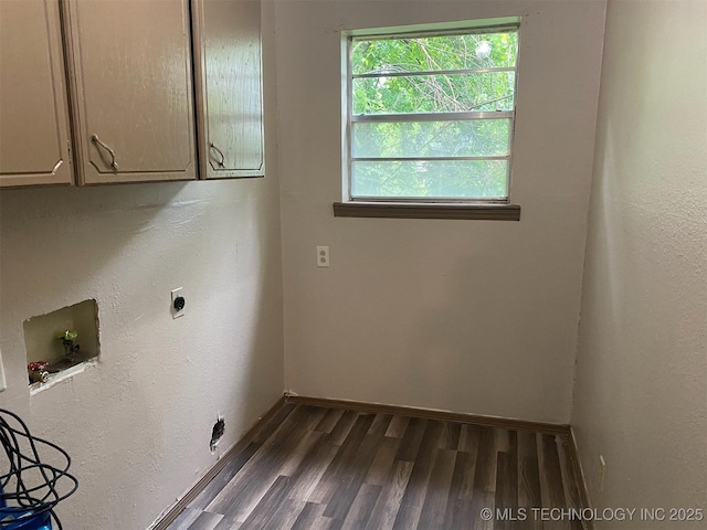 305 N 10th St, Hartshorne, OK 74547 - laundry room featuring washer hookup, dark wood-style flooring, and hookup for an electric dryer