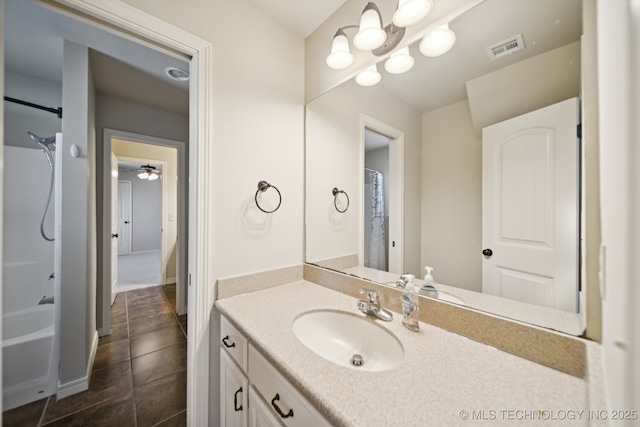 16210 E 49th St, Tulsa, OK 74134 - bathroom with vanity, tile patterned floors, shower / tub combo with curtain, and baseboards