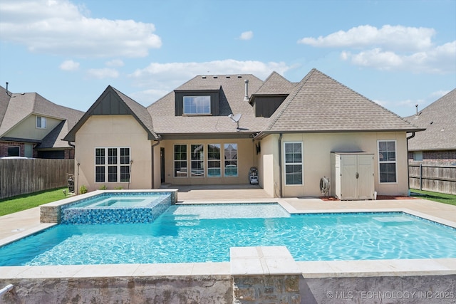 16210 E 49th St, Tulsa, OK 74134 - view of swimming pool with a fenced backyard, a pool with connected hot tub, and a patio
