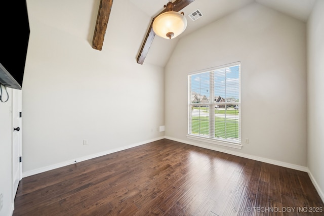 16210 E 49th St, Tulsa, OK 74134 - spare room with dark wood-type flooring, baseboards, and high vaulted ceiling