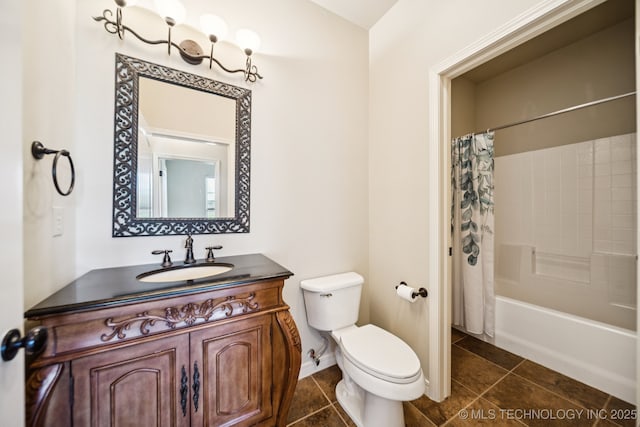 16210 E 49th St, Tulsa, OK 74134 - bathroom featuring toilet, vanity, shower / bathtub combination with curtain, and tile patterned flooring