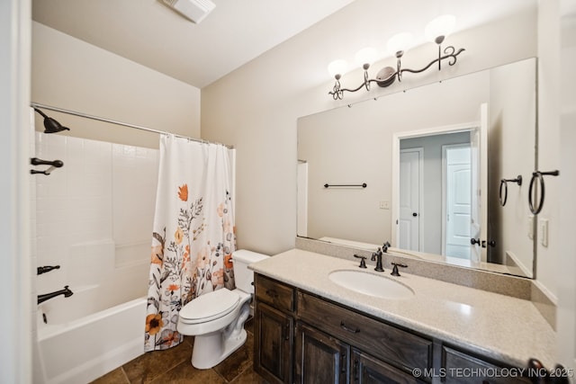 16210 E 49th St, Tulsa, OK 74134 - bathroom with toilet, vanity, shower / bath combination with curtain, and tile patterned floors