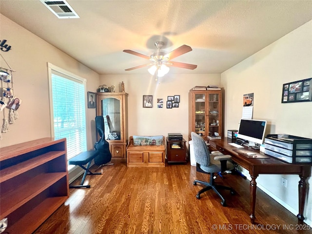 1403 NW Mimosa Cir, Stigler, OK 74462 - office featuring wood finished floors and ceiling fan