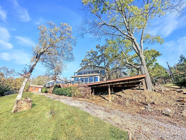 31663 S 530th Rd, Cookson, OK 74427 - view of green lawn with a wooden deck