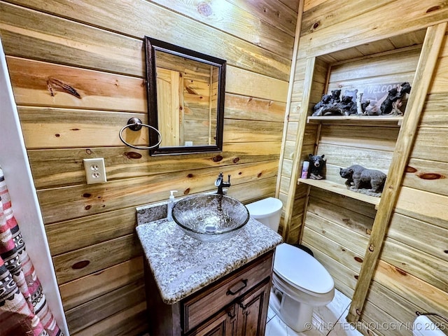 31663 S 530th Rd, Cookson, OK 74427 - half bath with wooden walls, vanity, and toilet