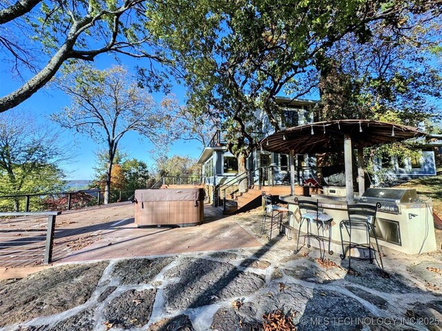 31663 S 530th Rd, Cookson, OK 74427 - view of front of property with a hot tub, area for grilling, an outdoor bar, and a patio