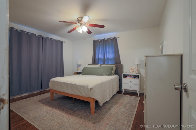 4524 E 45th St, Tulsa, OK 74135 - bedroom featuring dark wood-style floors and ceiling fan