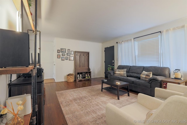 4524 E 45th St, Tulsa, OK 74135 - living area featuring dark wood-style flooring, baseboards, and plenty of natural light