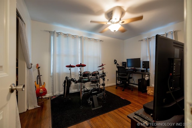 4524 E 45th St, Tulsa, OK 74135 - office space with a ceiling fan, wood finished floors, and baseboards