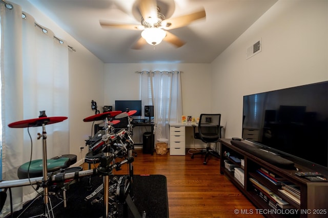 4524 E 45th St, Tulsa, OK 74135 - exercise room featuring ceiling fan and wood finished floors