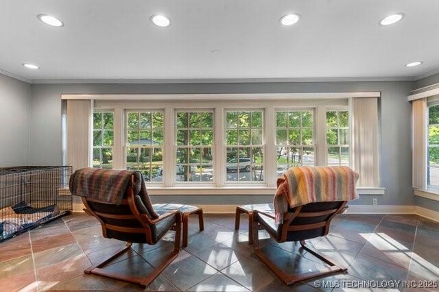 1701 S Rockford Ave, Tulsa, OK 74120 - sitting room with crown molding, recessed lighting, and baseboards