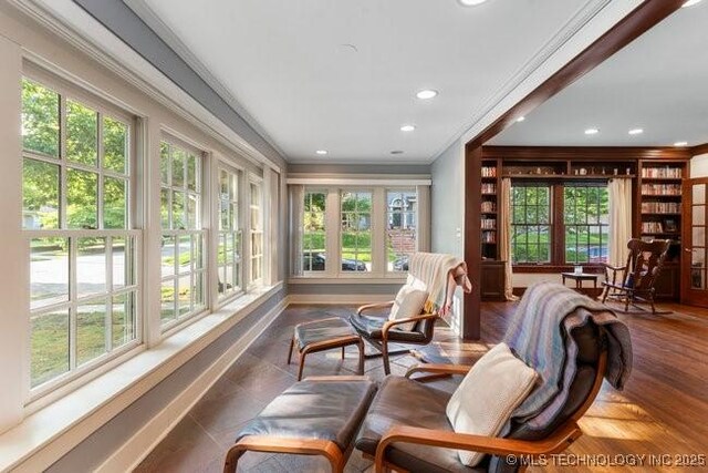 1701 S Rockford Ave, Tulsa, OK 74120 - sunroom / solarium with french doors, healthy amount of natural light, crown molding, recessed lighting, and baseboards