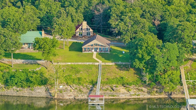 750 Spavinaw Hudson Pt, Spavinaw, OK 74366 - aerial view of property and surrounding area with a nearby body of water and a heavily wooded area