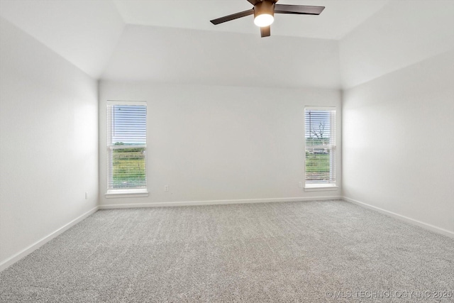 6512 N 27th St, Broken Arrow, OK 74014 - empty room featuring lofted ceiling, ceiling fan, carpet, and baseboards
