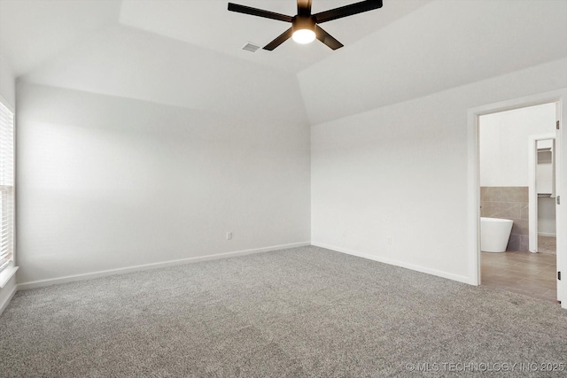 6512 N 27th St, Broken Arrow, OK 74014 - unfurnished room with carpet flooring, a ceiling fan, baseboards, healthy amount of natural light, and lofted ceiling