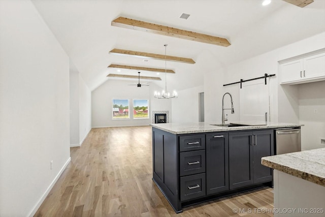 6512 N 27th St, Broken Arrow, OK 74014 - kitchen with a sink, white cabinets, stainless steel dishwasher, light wood-style flooring, and recessed lighting