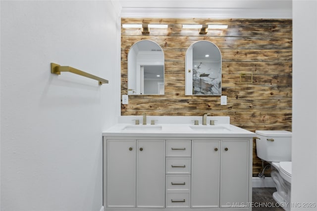 4526 W Broadway St, Muskogee, OK 74401 - full bath featuring toilet, wood walls, and double vanity