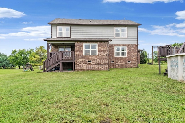 14355 N Trenton Ave, Skiatook, OK 74070 - rear view of property with stairs, crawl space, a yard, and brick siding